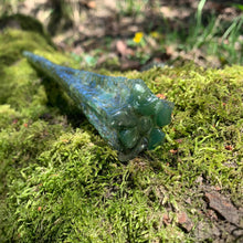 Charger l'image dans la galerie, A stunning handcrafted Star magic wand made with shimmering aventurine chips, showcasing a blend of green hues. The wand has a gracefully tapered shaft that sparkles in light, showcasing its intricate craftsmanship. Perfect for fantasy collectors, this wand embodies elegance and enchantment, making it a prized addition to any magical assortment.