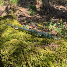 Lade das Bild in den Galerie-Viewer, A stunning handcrafted Twist magic wand made with shimmering aventurine chips, showcasing a blend of green hues. The wand has a gracefully tapered shaft that sparkles in light, showcasing its intricate craftsmanship. Perfect for fantasy collectors, this wand embodies elegance and enchantment, making it a prized addition to any magical assortment.