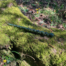 Load image into Gallery viewer, A stunning handcrafted unicorn magic wand made with shimmering aventurine chips, showcasing a blend of green hues. The wand has a gracefully tapered shaft that sparkles in light, showcasing its intricate craftsmanship. Perfect for fantasy collectors, this wand embodies elegance and enchantment, making it a prized addition to any magical assortment.