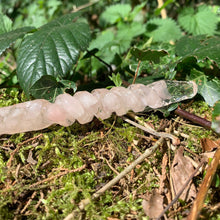 Lade das Bild in den Galerie-Viewer, A stunning handcrafted Twist magic wand made with shimmering rose quartz chips, showcasing a blend of pink hues. The wand has a gracefully tapered shaft that sparkles in light, showcasing its intricate craftsmanship. Perfect for fantasy collectors, this wand embodies elegance and enchantment, making it a prized addition to any magical assortment.